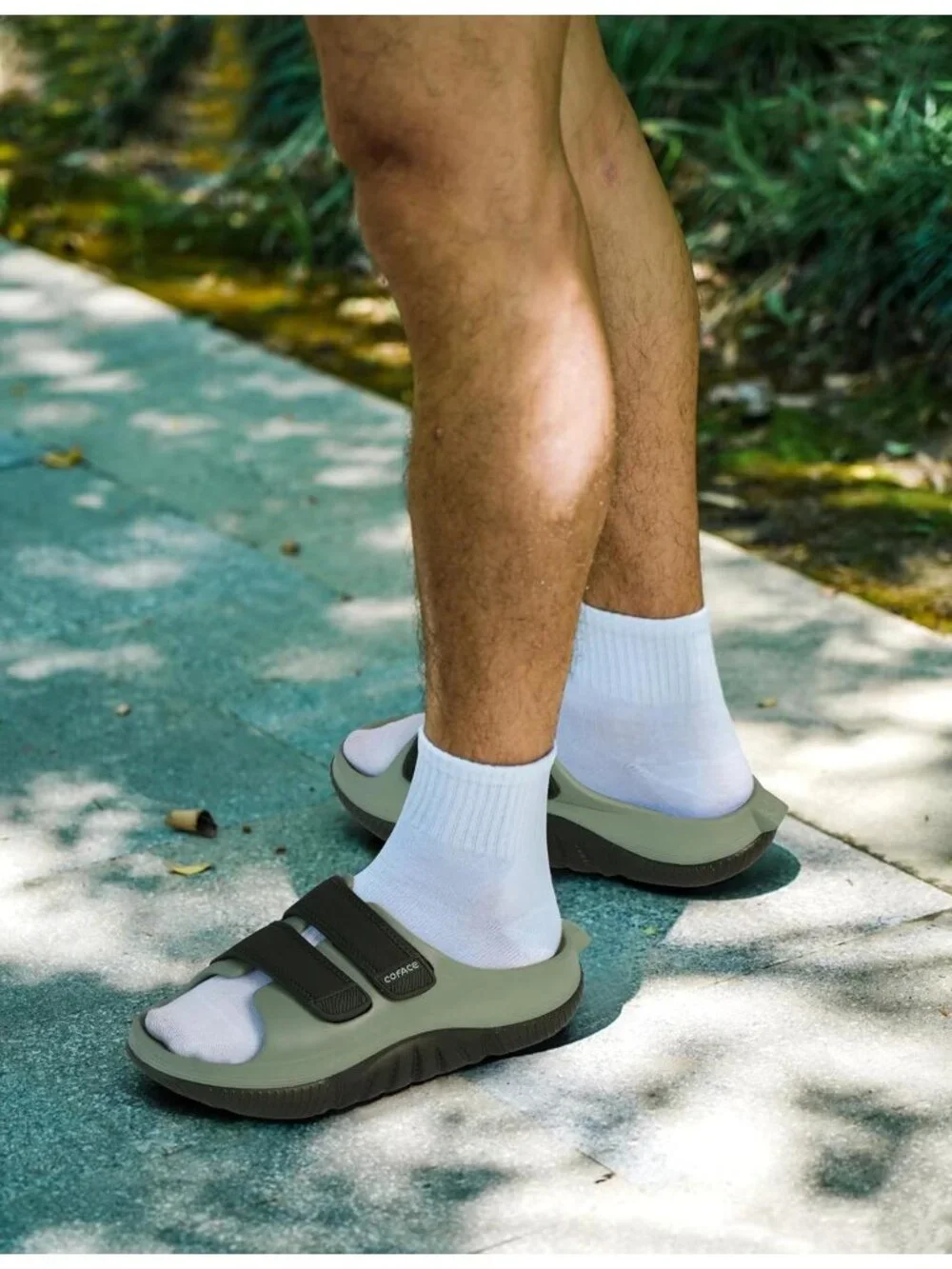 Men's Dark Green Recovery Sandals Orthopaedic Walking Slides Adjustable Thick
